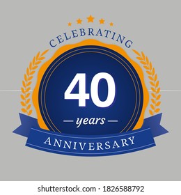 40 years anniversary logo with blue circle frame and blue ribbon