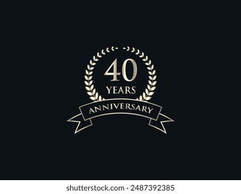 40 Years Anniversary Logo. Celebrating Success. Symbol of Eternal Achievement. Proud Heritage. Logo with Laurel Wreath and Ribbon. Years of Glorious Memories. Jubilee of Joy. Golden Celebratory Crest.