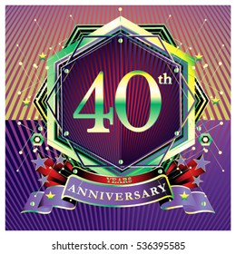 40 years anniversary logo celebration with ring and ribbon. Symbol and template for greeting card