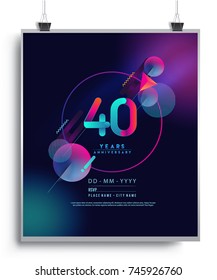 40 Jahre altes Logo mit buntem galaktischem Hintergrund, Vector Design Template Elements für Einladungskarte und Poster für Ihre Geburtstagsfeier.