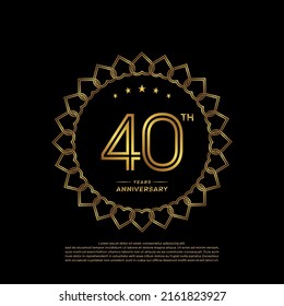 40 years anniversary logo with golden color and laurel, isolated on black background for booklet, leaflet, magazine, brochure poster, banner, web, invitation or greeting card. Vector illustrations.