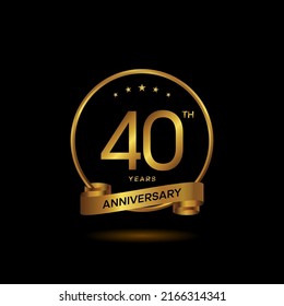 40 years anniversary logo with golden ring and ribbon for booklet, leaflet, magazine, brochure poster, banner, web, invitation or greeting card. Vector illustrations.
