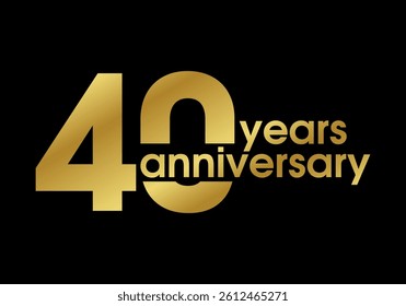 40 years anniversary logo, icon or badge. 40th birthday golden sign. Jubilee celebration, wedding, invitation card design element. Vector illustration.
