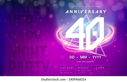 40 years anniversary logo template on purple Abstract futuristic space background. 40th modern technology design celebrating numbers with Hi-tech network digital technology concept design elements.