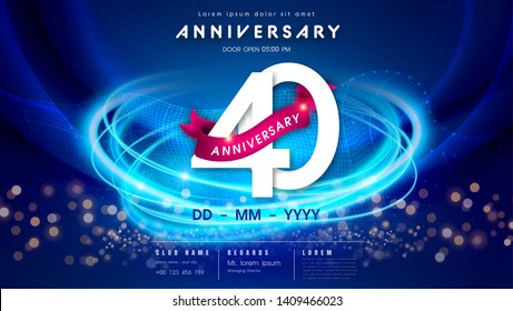 40 years anniversary logo template on dark blue Abstract futuristic space background. 40th modern technology design celebrating numbers with Hi-tech network digital technology concept design elements.