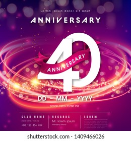 40 years anniversary logo template on purple Abstract futuristic space background. 40th modern technology design celebrating numbers with Hi-tech network digital technology concept design elements.