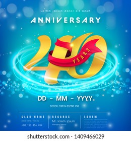 40 years anniversary logo template on blue Abstract futuristic space background. 40th modern technology design celebrating numbers with Hi-tech network digital technology concept design elements.