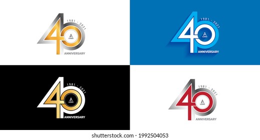 plantilla de logotipo de 40 años aniversario con color oro y plata, color meroon y plata color azul claro y blanco archivo vectorial eps 10
