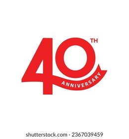 40 years anniversary logo template design. 40th anniversary icon, stamp, label with ribbon. Birthday celebration greeting card sign and symbol of number 40.