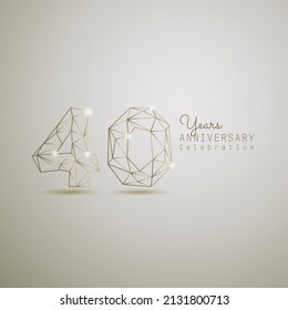 40 years anniversary logotype with gold wireframe low poly style. Vector Template Design Illustration.