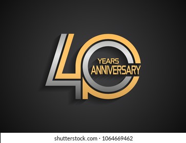 40 years anniversary logotype with multiple line silver and golden color isolated on black background for celebration event
