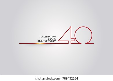 Logotipo de aniversario de 40 años con números de fuente de color rojo hechos de una línea conectada, aislados en fondo blanco para la celebración de la empresa, cumpleaños