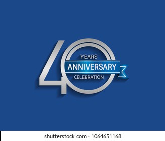 40 years anniversary logotype with  simple silver color and blue ribbon isolated on blue background for celebration event