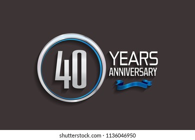 40 years anniversary logotype style design with luxury silver color and blue ribbon for company event celebration
