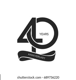 40 years anniversary pictogram vector icon, 40 years birthday logo label, black and white stamp isolated