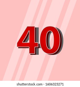 40 Years Anniversary Red Elegant Number Vector Template Design Illustration