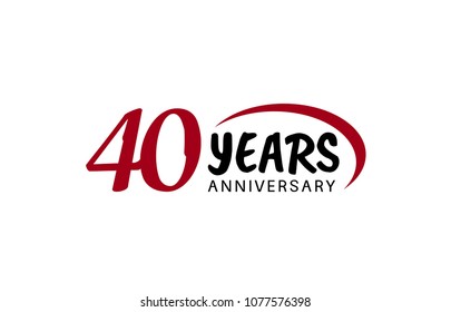 40 years anniversary red swoosh and black color design for company celebration isolated on white background 