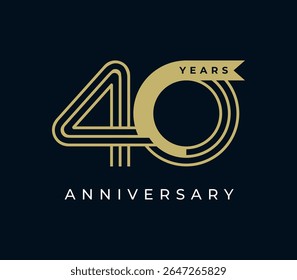 40 anos de aniversário com ilustração de vetor de design de fita. Modelo de design de logotipo exclusivo de 40 anos.