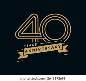 40 anos de aniversário com ilustração de vetor de design de fita. Modelo de design de logotipo exclusivo de 40 anos. De cor dourada