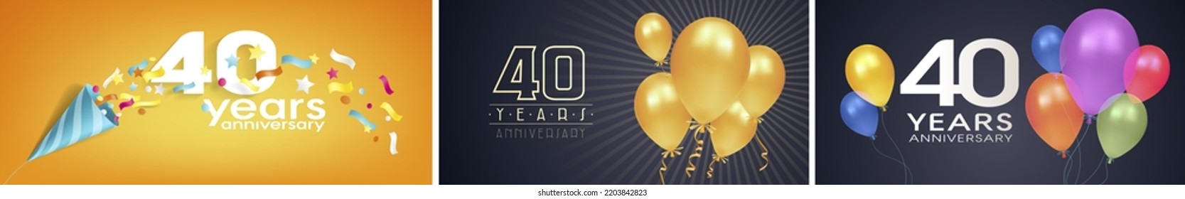 Juego de 40 años de icono vector, logotipo. Antecedentes gráficos o tarjetas para la celebración del cumpleaños 40