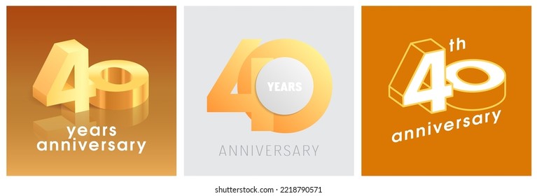 40 years anniversary set of  vector graphic icons, logos. Design elements with golden number on background for 40th anniversary