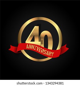 40 years Anniversary simple design with golden font and circle and red ribbon
