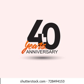 40 years anniversary simple design with negative style and yellow color isolated in white background