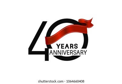 40 years anniversary simple logotype with black color with elegant red ribbon isolated on white background for celebration event