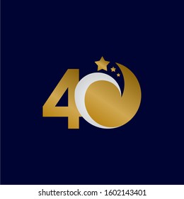 40 Years Anniversary Star Dash Gold Celebration Vector Template Design Illustration