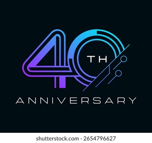 40 Years Anniversary with technology element design vector illustration. Unique 40 years logo design template. In purple blue color.