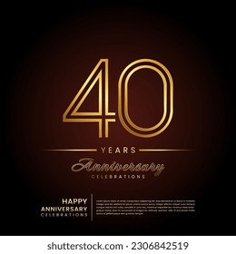40 years anniversary, anniversary template design with double line number and golden text for birthday celebration event, invitation, banner poster, flyer, and greeting card, vector template