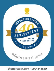 40 Years Anniversary template vector badge logo with blue tape. Luxury Celebration Vector Illustration eps.10  
