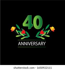 40 Years anniversary. Vector design greeting card with decorative floral for celebration