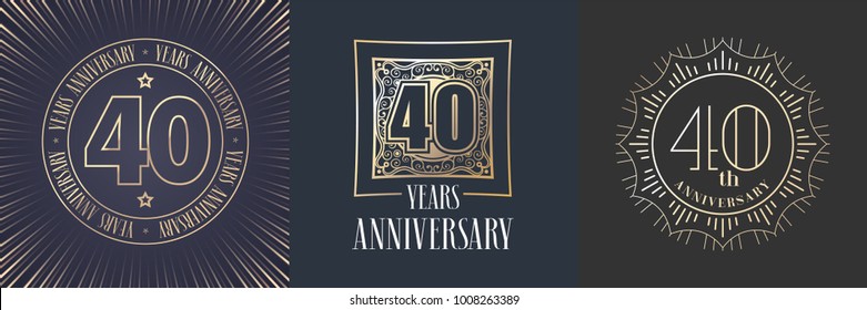 40 Years Anniversary Vector Icon,  Logo Set. Graphic Round Gold Color Design Elements For 40th Anniversary Banner 