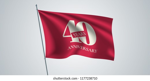 40 years anniversary vector icon, logo. Template design element, greeting card with waving flag for 40th anniversary 