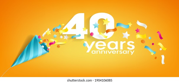 40 years anniversary vector icon, logo, greeting card. Design element with slapstick for 40th anniversary