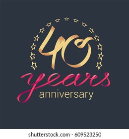 40 Years Anniversary Vector Icon,  Logo. Graphic Design Element With Golden Realistic Ribbon Curls For Decoration For 40th Anniversary