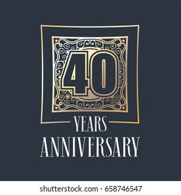 40 years anniversary vector icon,  logo. Graphic design element with  golden frame and number for 40th anniversary decoration