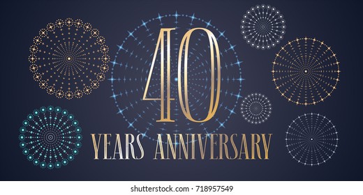 40 years anniversary vector icon, logo. Template design, banner  with fireworks for 40th anniversary greeting card, can be used as decoration element