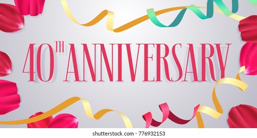 40 years anniversary vector icon, logo. Graphic design element with numbers, rose petals for 40th anniversary celebration