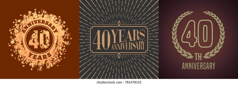 40 years anniversary vector icon,  logo set. Graphic gold color design elements for 40th anniversary decoration 