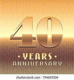 40 years anniversary vector icon,   symbol. Graphic design element or logo with golden metal number for 40th anniversary 