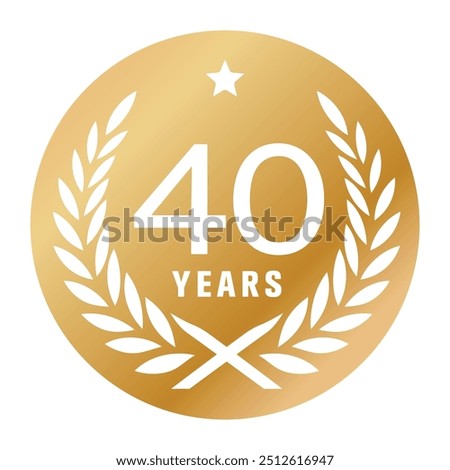 40 years anniversary vector logo, icon. Graphic element with golden color medal for 40th anniversary greeting card