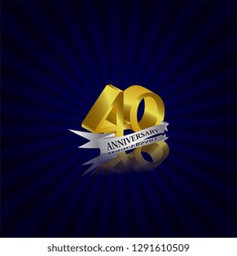 40 years anniversary Vector Template Design with golden color and silver ribbon isolated on blue sunburst background illustration for celebration event - Vector