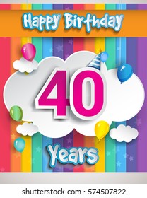 40 Years Birthday Celebration, with balloons and clouds, Colorful Vector design for invitation card and birthday party.