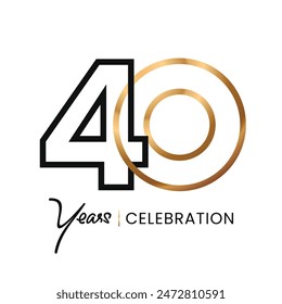 40 years Celebration minimalist line Gold logo abstract Design. Anniversary luxury style. Vector number for icon, label, insigna, seal, tag, sign, seal, symbol, badge, stamp, sticker, emblem, etc.	