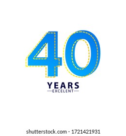 40 Years Excellent Anniversary Celebration Blue Dash Vector Template Design Illustration