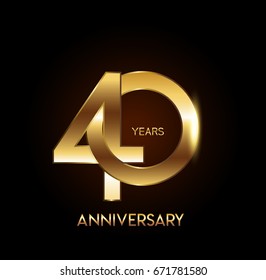 40 years gold anniversary celebration overlapping number logo, isolated on dark background