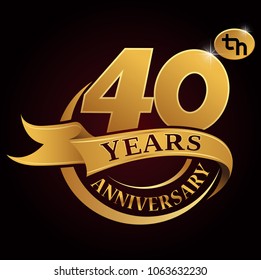 40 years golden anniversary logo celebration with golden ring and ribbon.