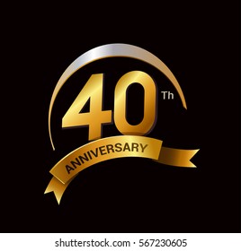 40 years golden anniversary logo celebration with ring and ribbon.